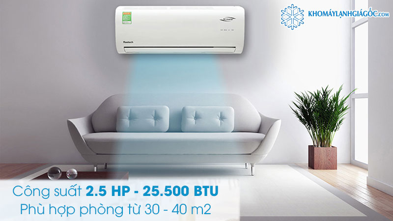 Máy lạnh Reetech Inverter 2.5 HP RTV24-TB-A phù hợp cho phòng có diện tích từ 30-40m2
