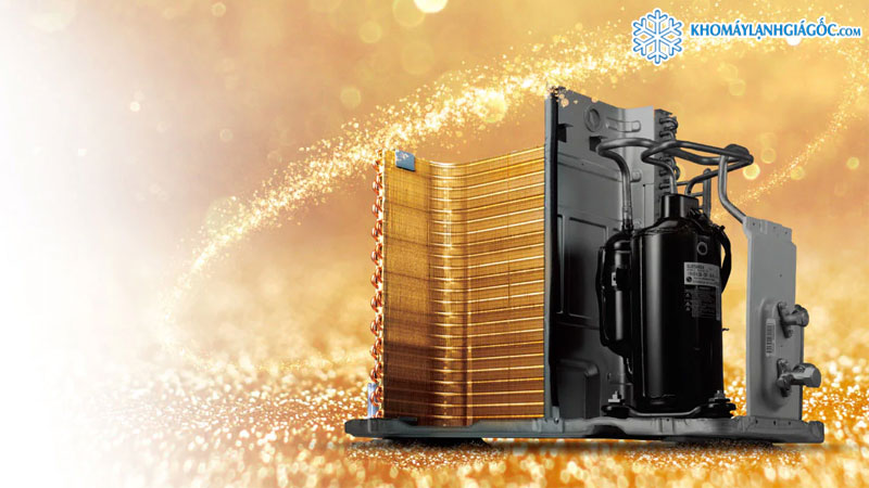 Máy lạnh LG Inverter 2 HP V18ENF1 sở hữu dàn tản nhiệt với lớp phủ đặc biệt mạ vàng