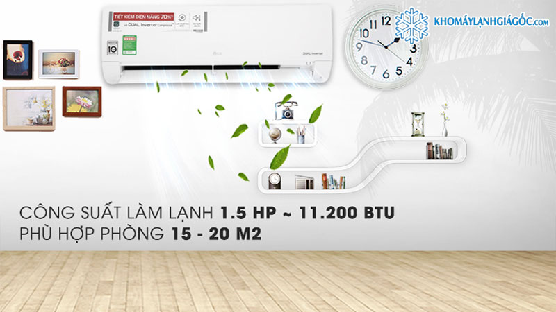 Máy lạnh LG Inverter 1.5 HP V13ENR phù hợp cho phòng có diện tích từ 15-20m2