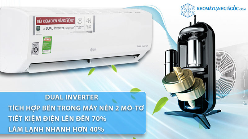 Máy Lạnh LG Inverter 2 HP V18ENF1 tiết kiệm điện lên đến 70% nhờ công nghệ biến tần inverter