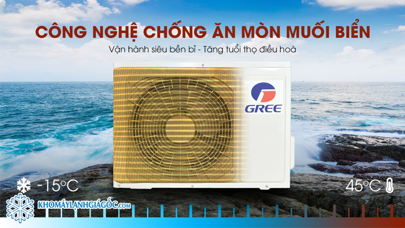 Máy Lạnh Gree 2.5 HP COSMO24CN (Model 2024) 12 Máy lạnh Gree Inverter 1.5 HP GWC12PB-K3D0P4 có dàn tản nhiệt mạ vàng chống ăn mòn cao