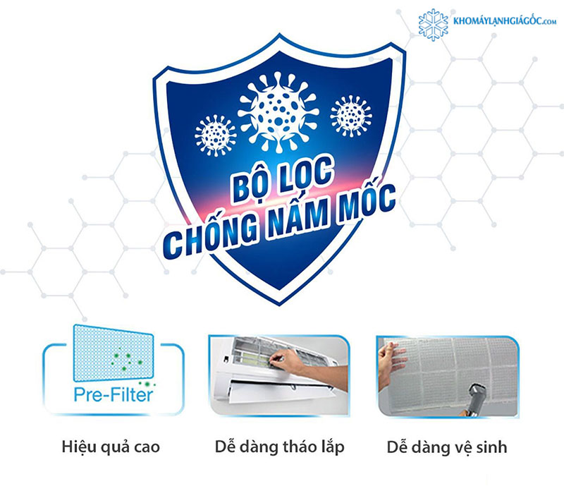 Bộ lọc chống nấm mốc trên máy lạnh Toshiba Inverter 2HP RAS H18C4KCVG-V giúp không gian nhà bạn luôn khô thoáng